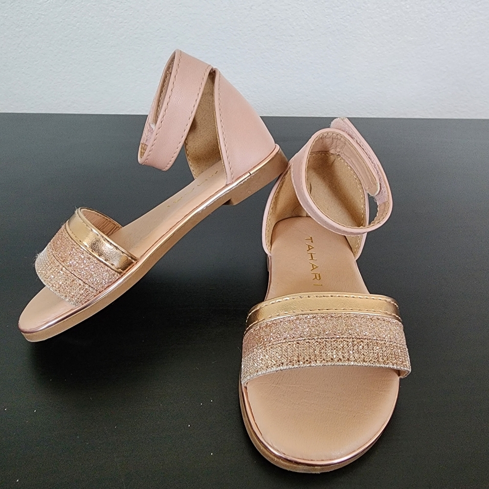 Tahari Blush Pink and Metallic Gold Ankle-Strap Sandals size 5